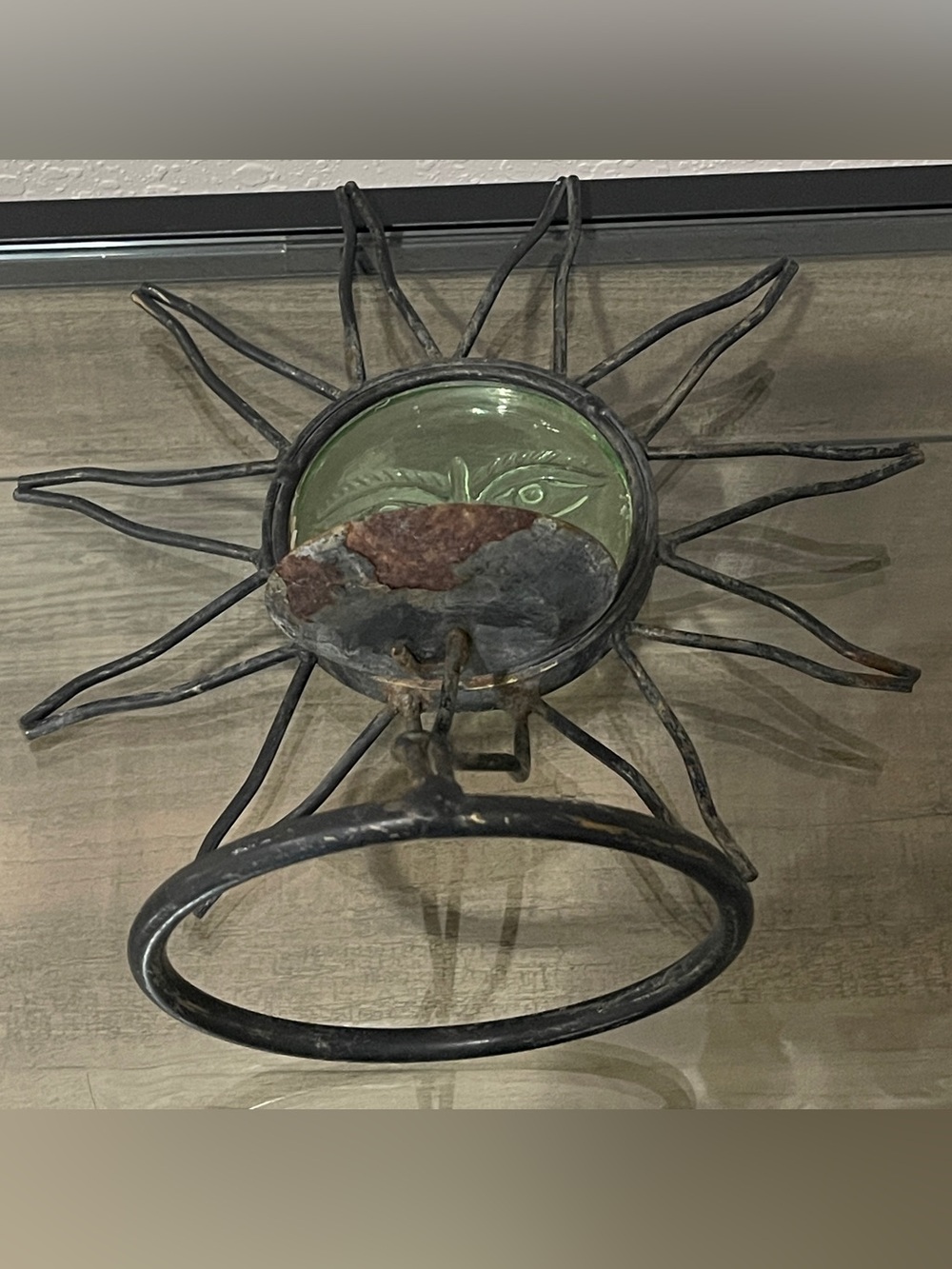 Vintage Celestial Glass Sun Face Candle Holder Metal Base - Picture 5 of 5